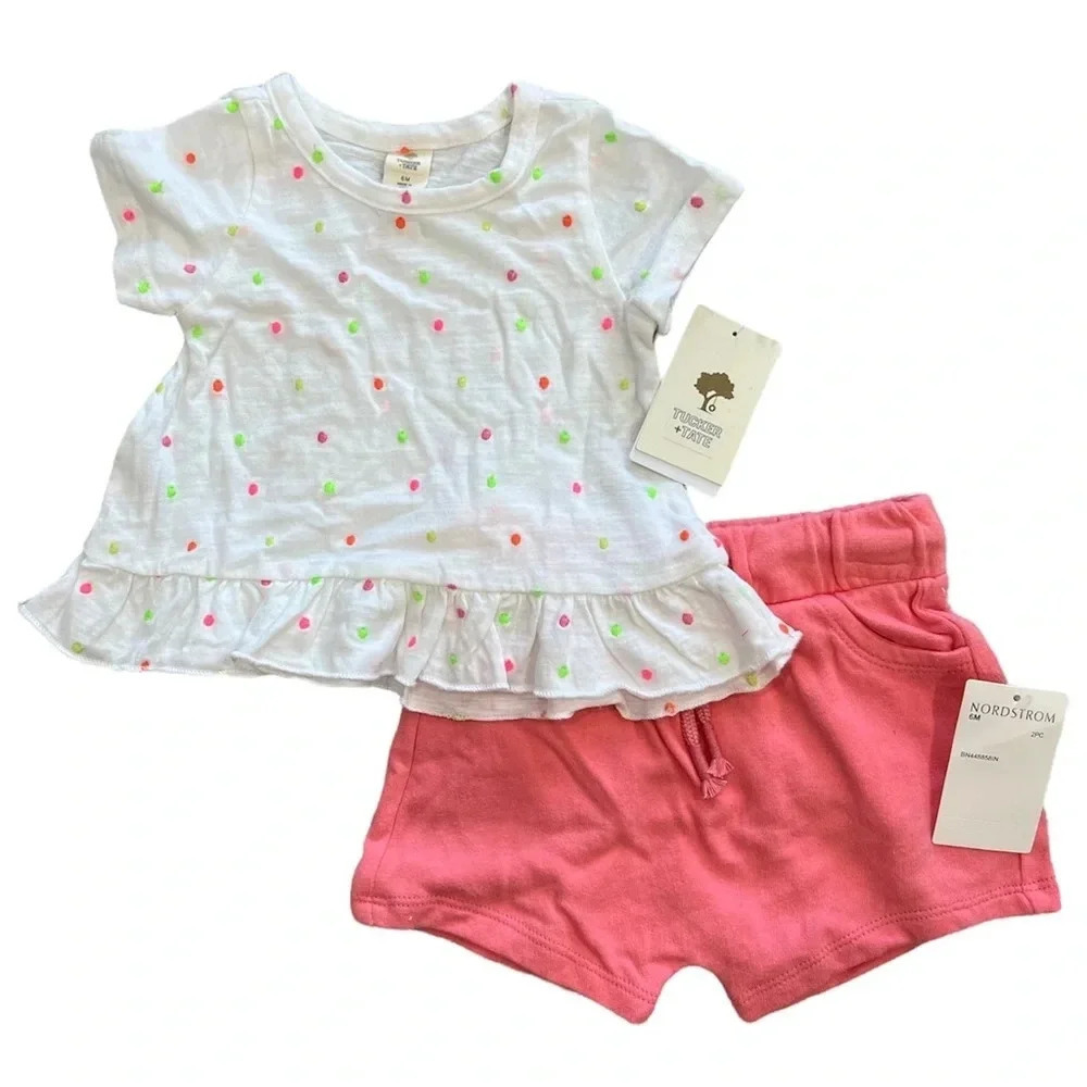 Tucker + Tate Pink Polka Dot Ruffle Outfit Set 6M 9M